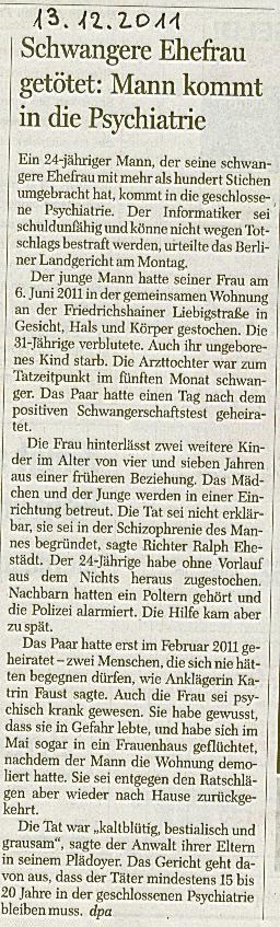 Ehefrau erstochen